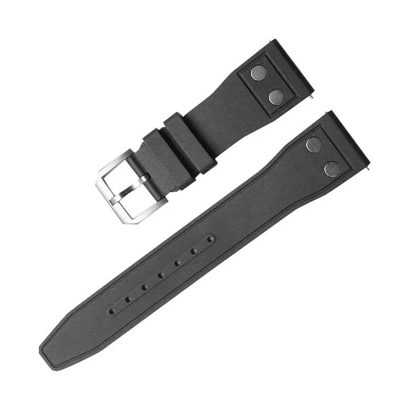 Rubber Strap Bracelet for IWC Pilot Toll Free_11 Black Rubber Strap Band for IWC Pilot - 20, 22mm