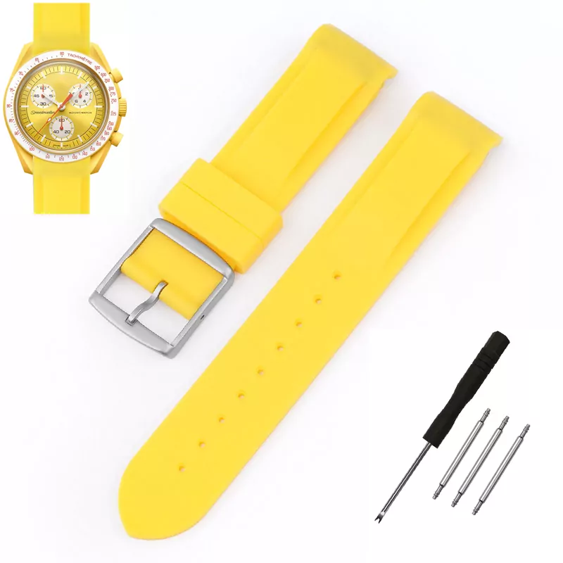 Rubber-Strap-Bracelet-for-Omega-Swatch-20mm-11 Yellow Curved Rubber Strap Band for Omega x Swatch Moonswatch Mission to the Sun - 20mm