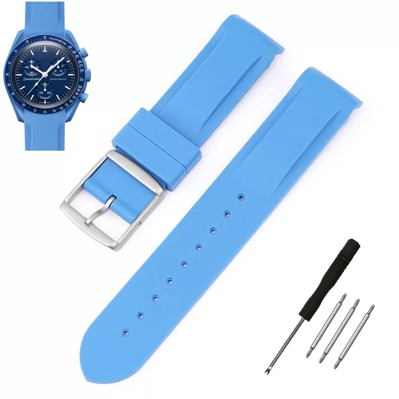 Rubber-Strap-Bracelet-for-Omega-Swatch-20mm-3 Blue Curved Rubber Strap Band for Omega x Swatch Moonswatch Mission to Neptune - 20mm