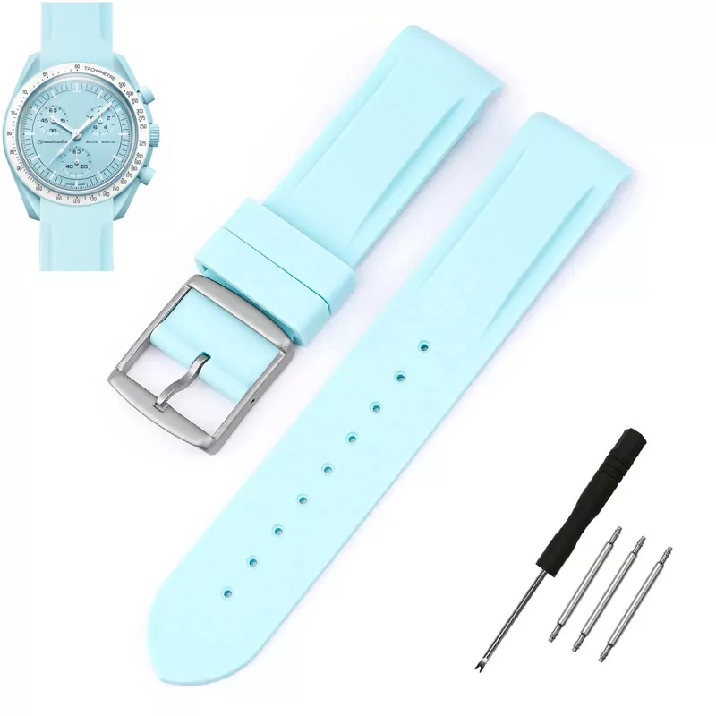Rubber-Strap-Bracelet-for-Omega-Swatch-20mm-4 Light Blue Curved Rubber Strap Band for Omega x Swatch Moonswatch Mission to Uranus - 20mm