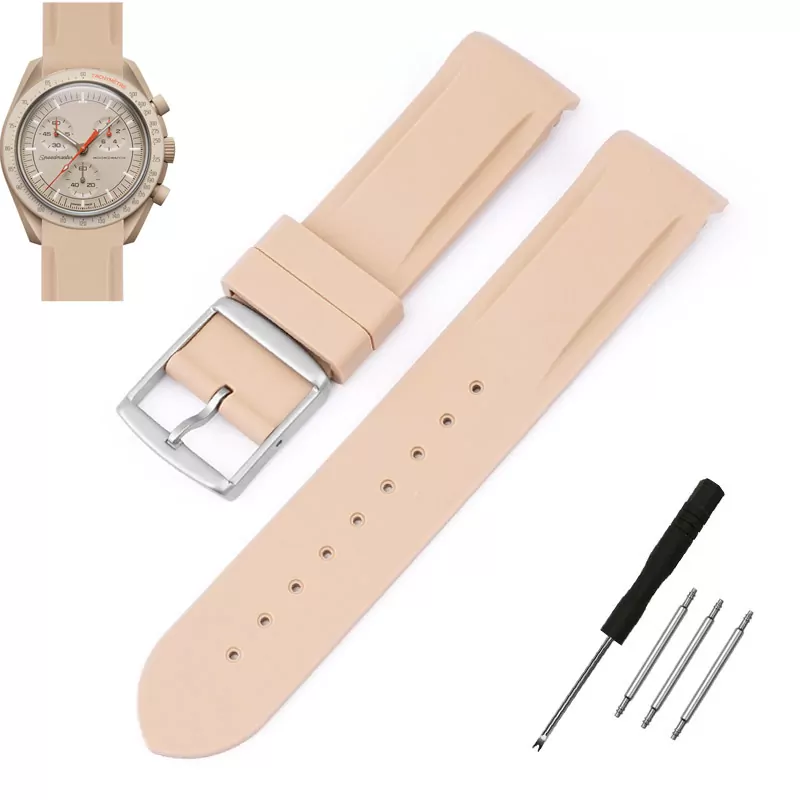 Rubber-Strap-Bracelet-for-Omega-Swatch-20mm-5 Light Brown Curved Rubber Strap Band for Omega x Swatch Moonswatch Mission to Jupiter - 20mm