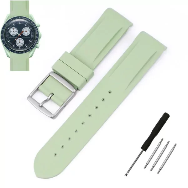 Rubber-Strap-Bracelet-for-Omega-Swatch-20mm-6 Light Green Curved Rubber Strap Band for Omega x Swatch Moonswatch Mission on Earth - 20mm