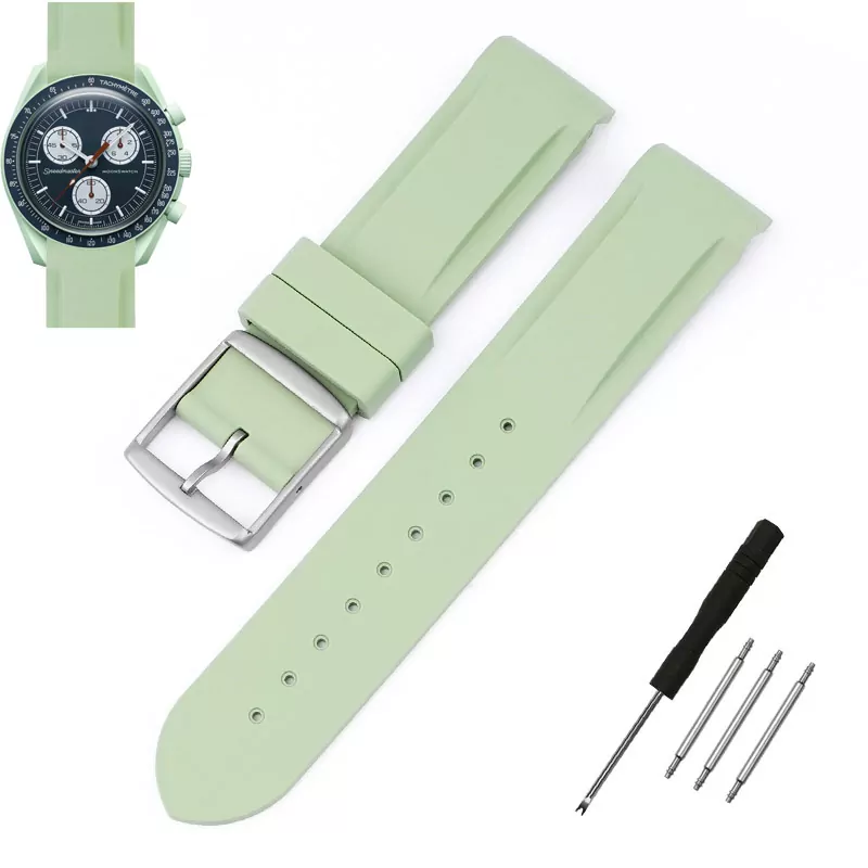 Rubber-Strap-Bracelet-for-Omega-Swatch-20mm-6 Light Green Curved Rubber Strap Band for Omega x Swatch Moonswatch Mission on Earth - 20mm