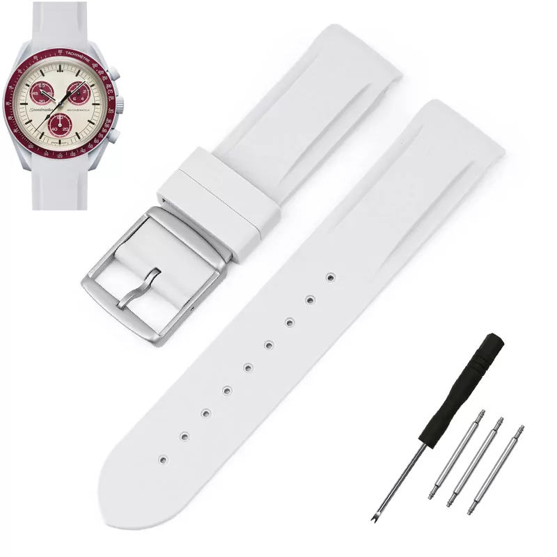 Rubber-Strap-Bracelet-for-Omega-Swatch-20mm-7 Light Grey Curved Rubber Strap Band for Omega x Swatch Moonswatch Mission to Pluto - 20mm