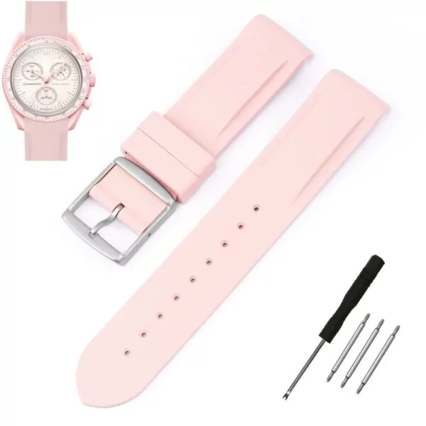 Rubber-Strap-Bracelet-for-Omega-Swatch-20mm-8 Pink Curved Rubber Strap Band for Omega x Swatch Moonswatch Mission to Venus - 20mm