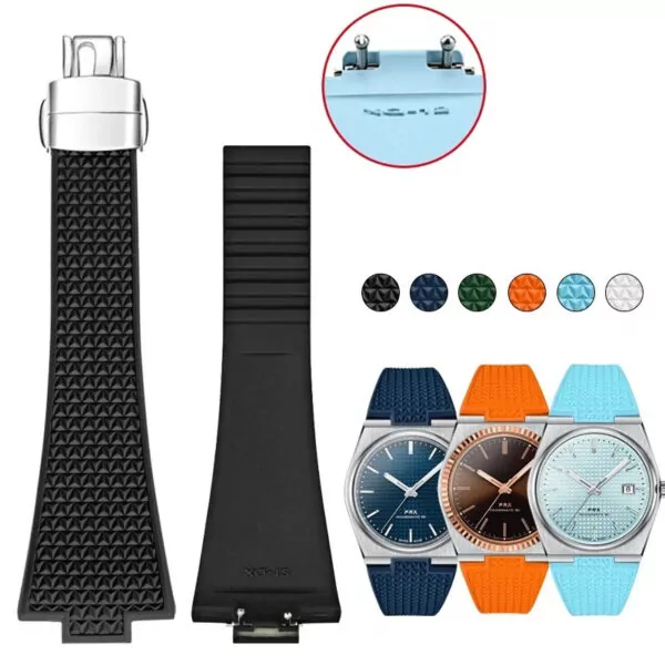 Rubber Strap Bracelet for Tissot_Prx_36-40mm_1 Black Rubber Strap Bracelet for Tissot PRX II with Quick Release System - 26x11/12mm