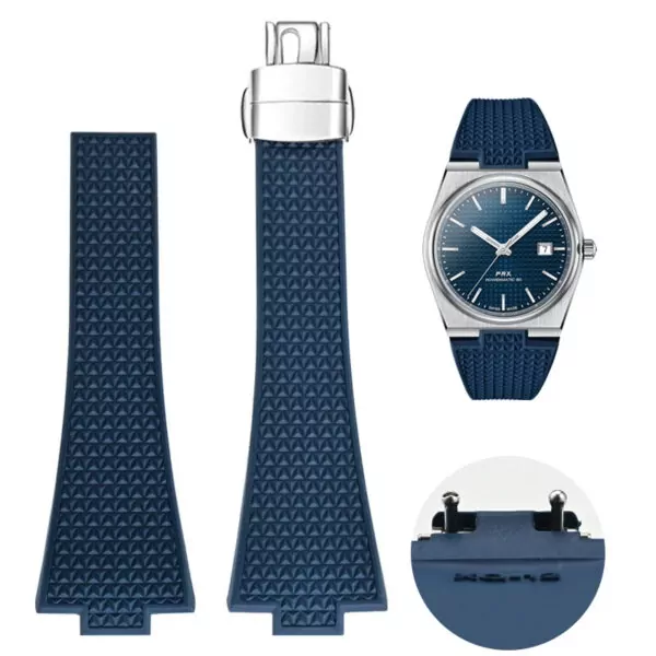 Rubber Strap Bracelet for Tissot_Prx_36-40mm_11 Blue Rubber Strap Bracelet for Tissot PRX II with Quick Release System - 26x11/12mm