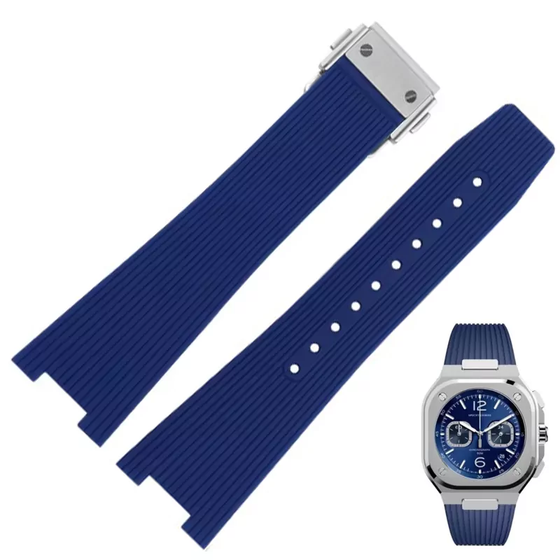 Rubber-strap-for-Bell-Ross-BR05-13 Blue Rubber Strap Bracelet for Bell Ross for BR05 - 2 Sizes