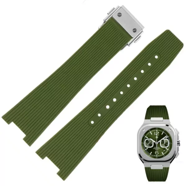 Rubber-strap-for-Bell-Ross-BR05-18 Green Rubber Strap Bracelet for Bell Ross for BR05 - 2 Sizes