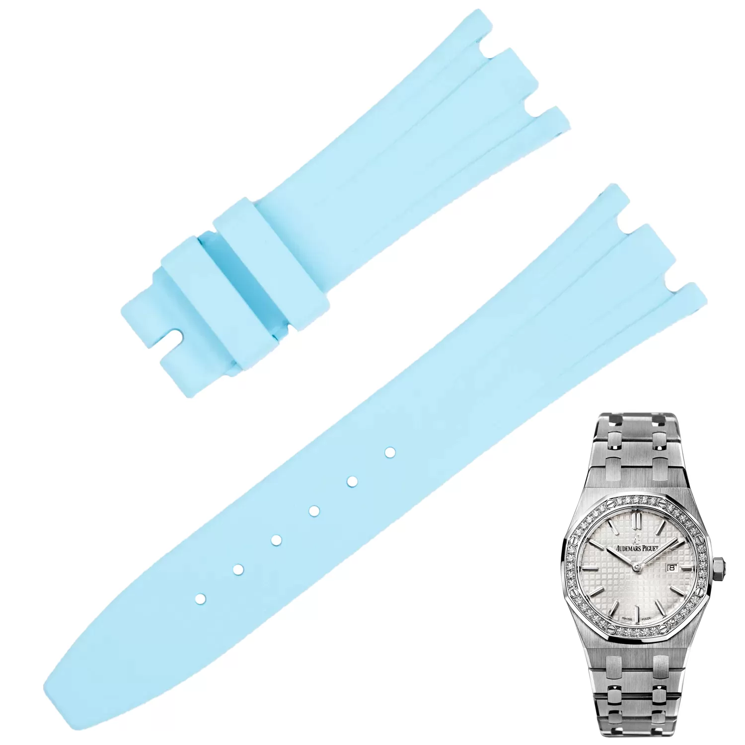 Rubber_Strap_for_Audemars_Piguet_Royal_Oak_33mm_1 Sky Blue Rubber Strap for Audemars Piguet Royal Oak 33mm Lady - 21mm