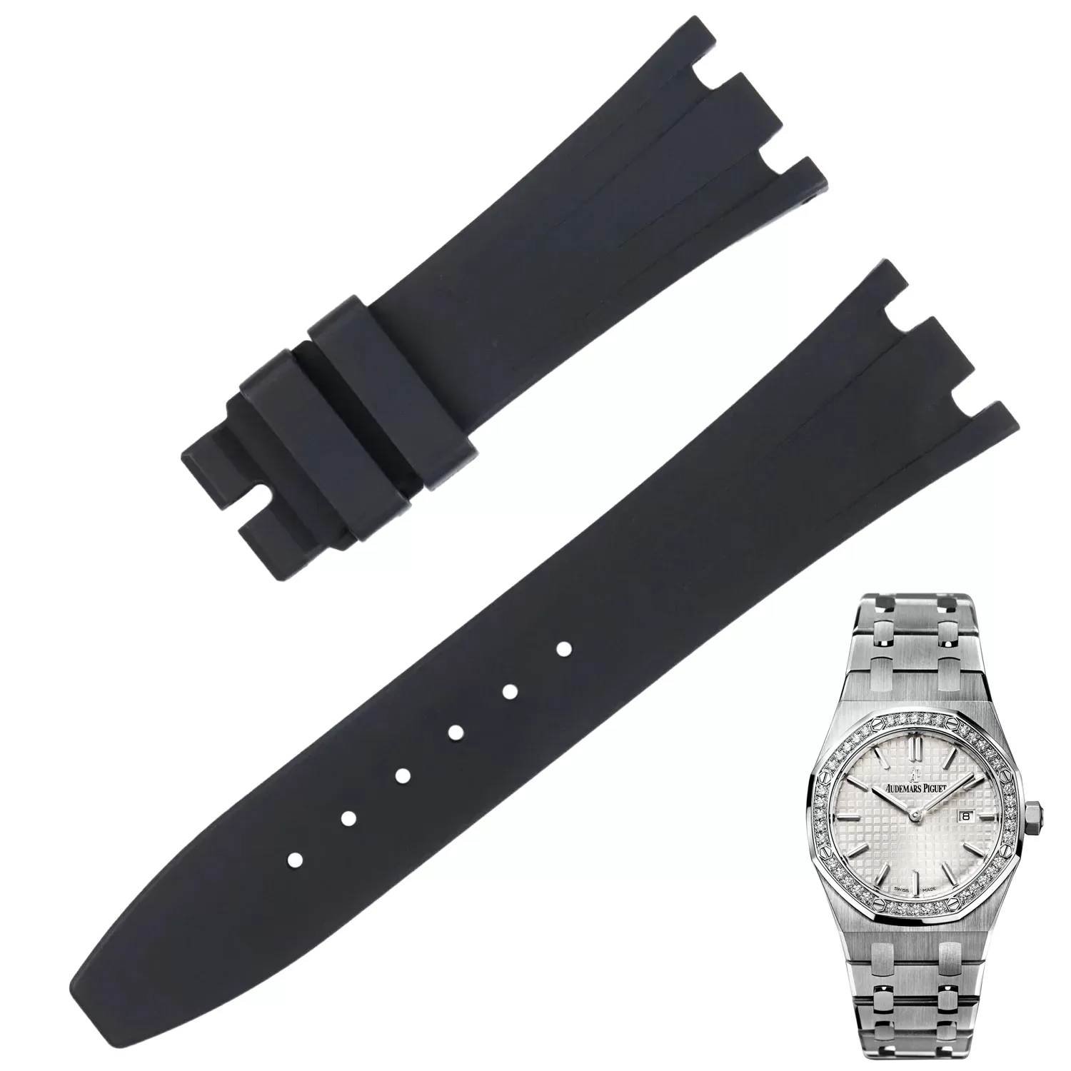 Rubber_Strap_for_Audemars_Piguet_Royal_Oak_33mm_2 Black Rubber Strap for Audemars Piguet Royal Oak 33mm Lady - 21mm