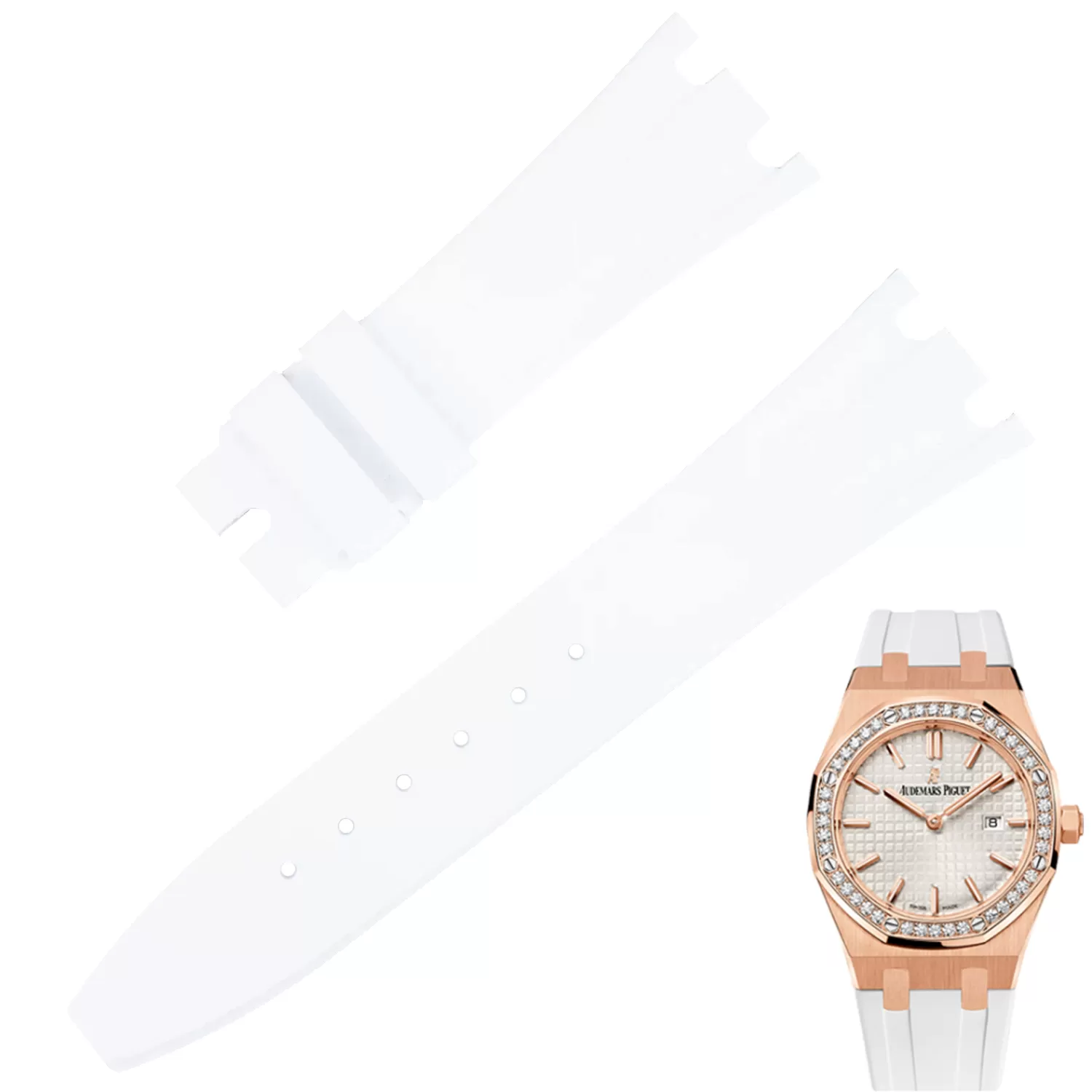 Rubber_Strap_for_Audemars_Piguet_Royal_Oak_33mm_5 White Rubber Strap for Audemars Piguet Royal Oak 33mm Lady - 21mm