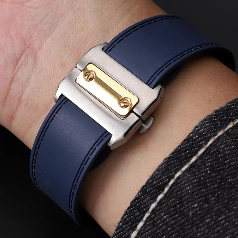 Blue Rubber Strap Bracelet for Cartier Santos 100 XL & Chronograph - Image 6