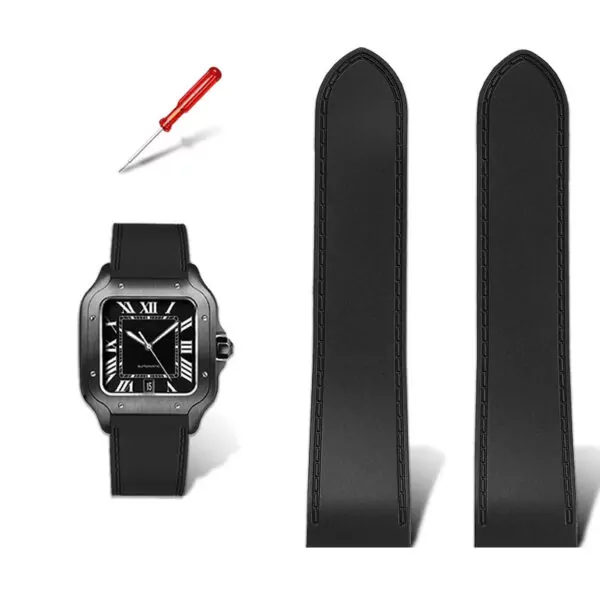 Rubber_Strap_for_Cartier_Santos_100_XL_4 Black Rubber Strap Bracelet for Cartier Santos 100 XL & Chronograph