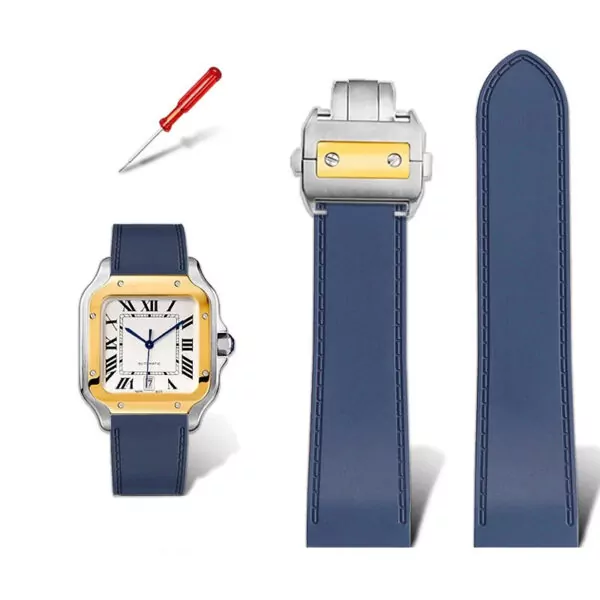 Rubber_Strap_for_Cartier_Santos_100_XL_5 Blue Rubber Strap Bracelet for Cartier Santos 100 XL & Chronograph