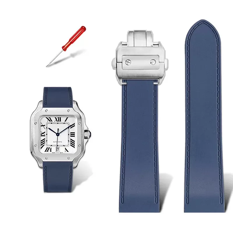 Blue Rubber Strap Bracelet for Cartier Santos 100 XL & Chronograph