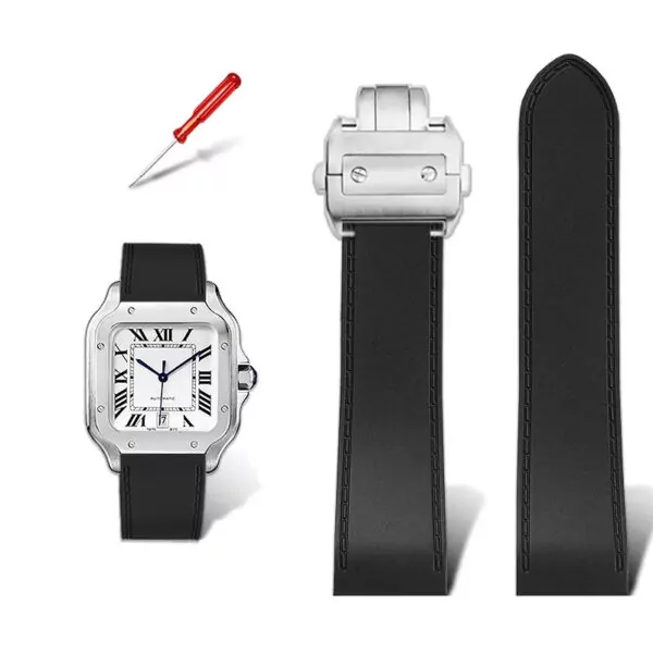 Rubber_Strap_for_Cartier_Santos_100_XL_8 Black Rubber Strap Bracelet for Cartier Santos 100 XL & Chronograph