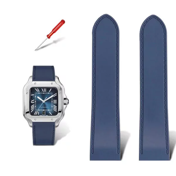 Rubber_Strap_for_Cartier_Santos_100_XL_9 Blue Rubber Strap Bracelet for Cartier Santos 100 XL & Chronograph