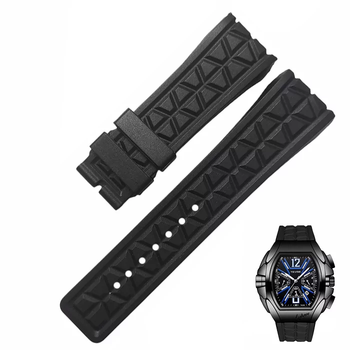 Rubber_Strap_for_Franck_Muller_ lykan- Black Strap For Franck Muller Lykan 26x16mm In Rubber