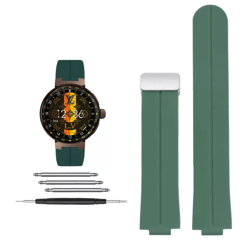 Rubber_Strap_for_Louis_Vuitton_Tambour_10 Green Rubber Strap for Louis Vuitton Tambour 21x12mm