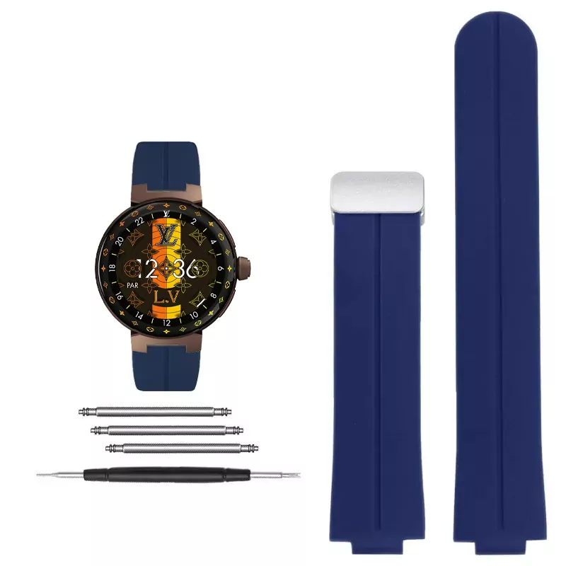Rubber_Strap_for_Louis_Vuitton_Tambour_12 Blue Rubber Strap for Louis Vuitton Tambour 21x12mm