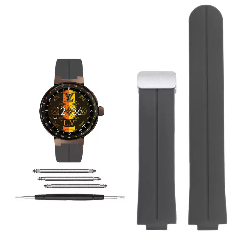 Rubber_Strap_for_Louis_Vuitton_Tambour_14 Gray Rubber Strap for Louis Vuitton Tambour 21x12mm