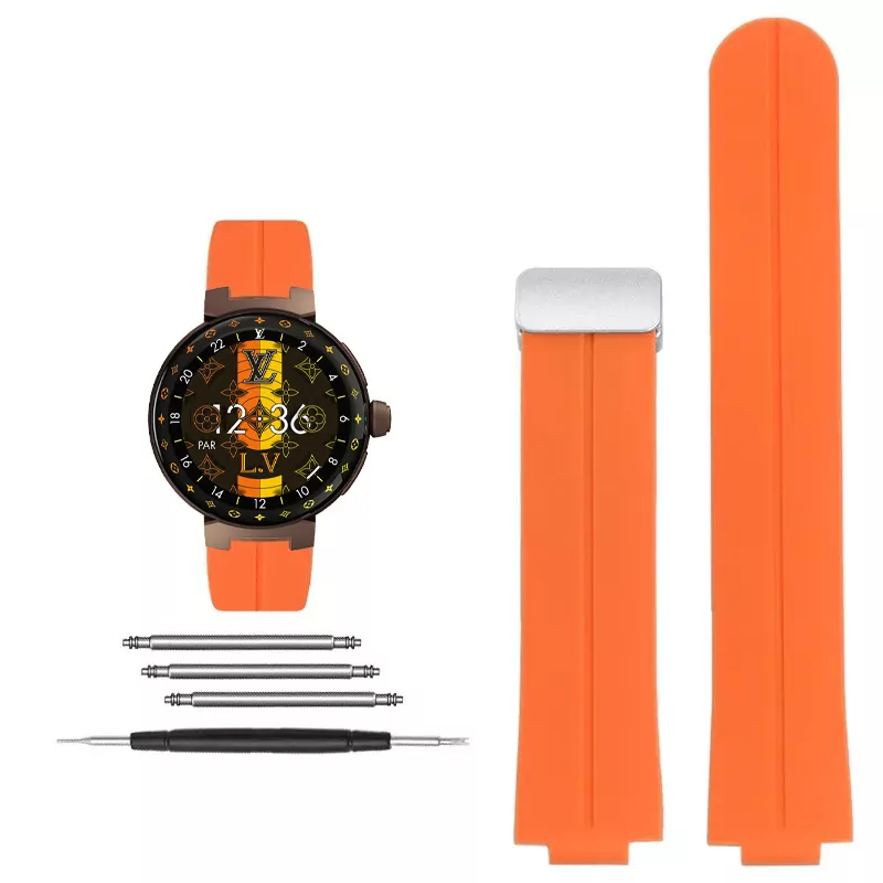 Rubber_Strap_for_Louis_Vuitton_Tambour_8 Orange Rubber Strap for Louis Vuitton Tambour 21x12mm