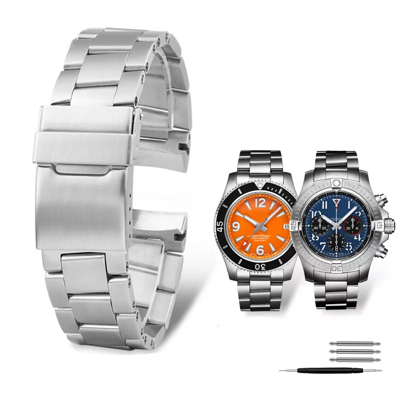 Sb41cc81b88274e548d5298b9619d6014A Silver Brushed Strap Bracelet for Breitling Superocean in Stainless Steel - 22mm