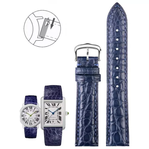 Strap Bracelet in Caiman Crocodile for Tank Blue Leather Strap for Cartier Tank in Caïman Crocodile – 5 Sizes