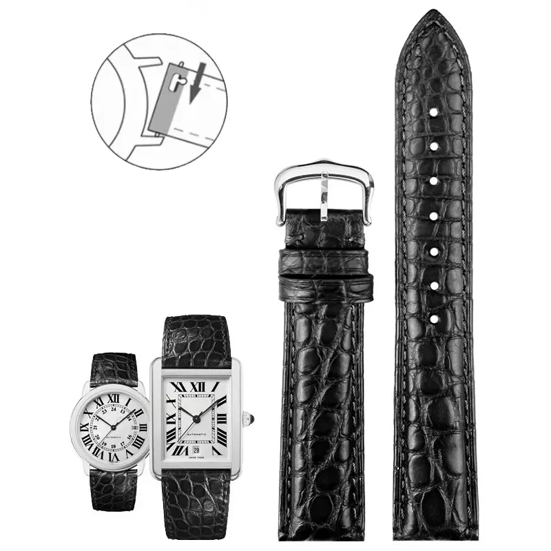 Black Leather Strap for Cartier Tank in Caïman Crocodile – 5 Sizes