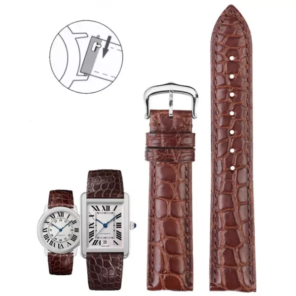 Strap Bracelet in Caiman Crocodile for Tank Brown Leather Strap for Cartier Tank in Caïman Crocodile – 5 Sizes