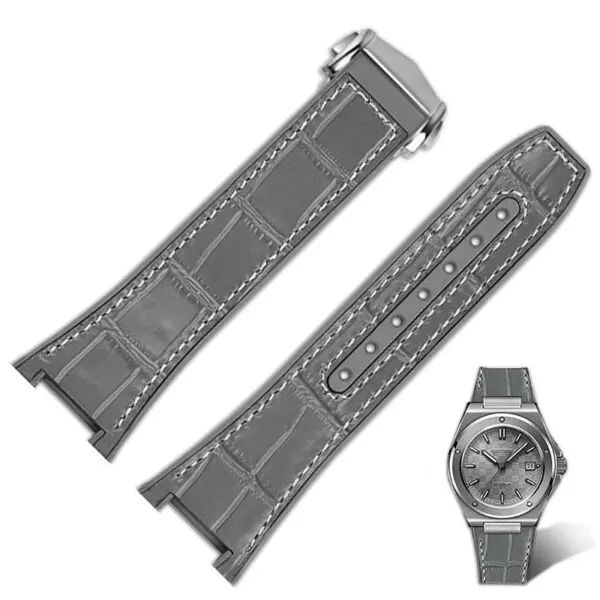 Strap_Bracelet_for_IWC_Ingenieur_In_leather_Rubber_10 Gray & White Strap Bracelet for IWC Ingenieur in Crocodile Leather Grain/Rubber Back - 25x14mm