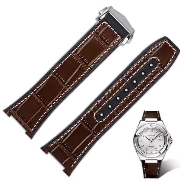Strap_Bracelet_for_IWC_Ingenieur_In_leather_Rubber_7 Brown & White Strap Bracelet for IWC Ingenieur in Crocodile Leather Grain/Rubber Back - 25x14mm