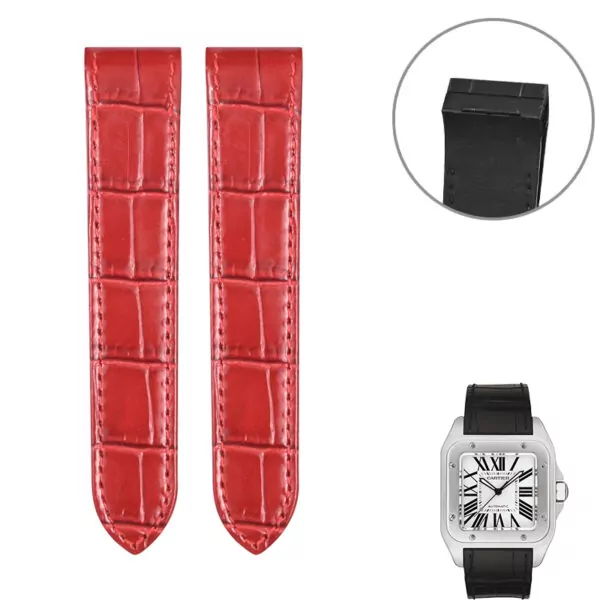 Strap_for_santos_100_Cartier-13 Red Alligator Grain Leather for Cartier Santos 100 M/XL