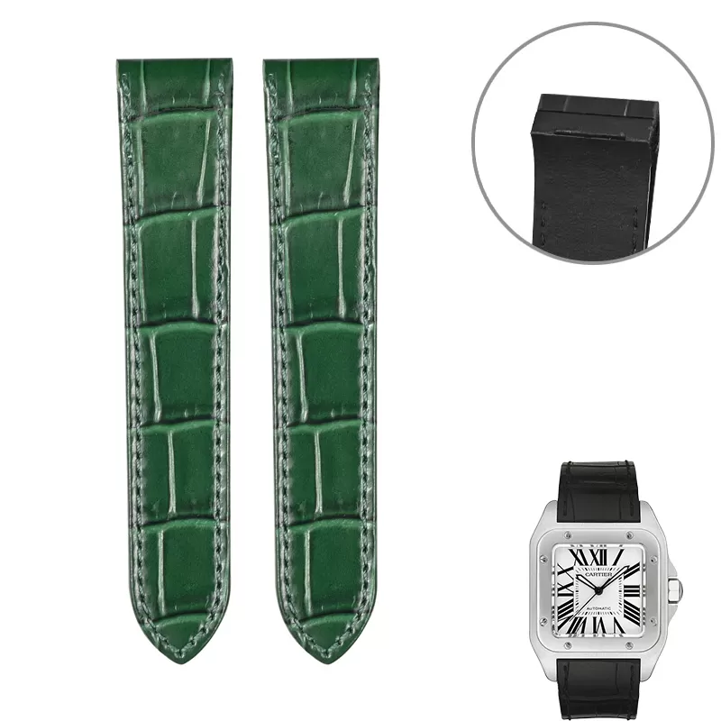 Strap_for_santos_100_Cartier-6 Green Alligator Grain Leather for Cartier Santos 100 M/XL