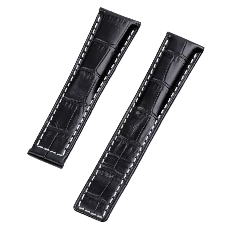 Watch strap 6_bracelet-en-cuir-veritable-pour-montre-t_variants-0 Black & White Strap for TAG Heuer Carrera, Monaco, Aquaracer In Leather Crocodile/Alligator Grain - 20,22mm