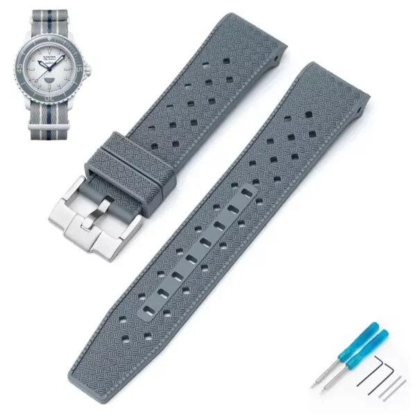 Watch_straps_for_Swatch_x_Blancpain_In_Rubber_11 Grey Curved Rubber Strap Band for Swatch x Blancpain Fifty Fathoms Antarctic Ocean - 22mm