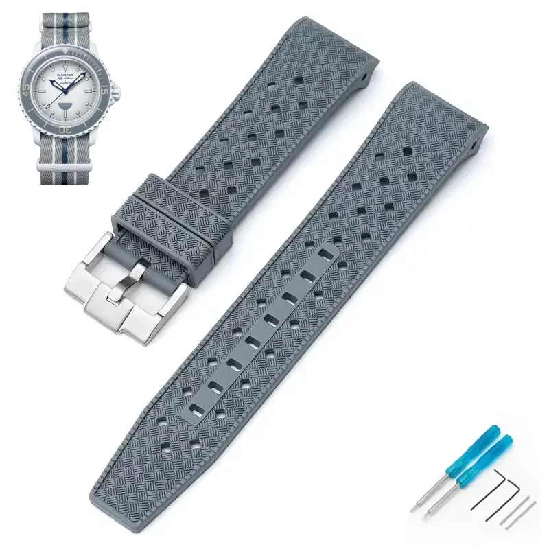 Watch_straps_for_Swatch_x_Blancpain_In_Rubber_11 Grey Curved Rubber Strap Band for Swatch x Blancpain Fifty Fathoms Antarctic Ocean - 22mm
