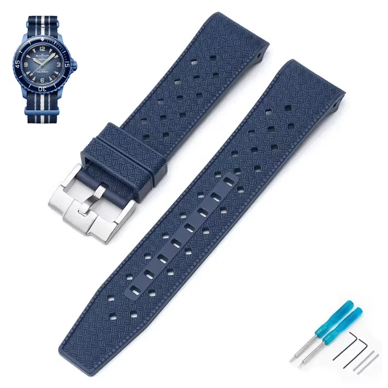 Watch_straps_for_Swatch_x_Blancpain_In_Rubber_15 Dark Blue Curved Rubber Strap Band for Swatch x Blancpain Fifty Fathoms Atlantic Ocean - 22mm
