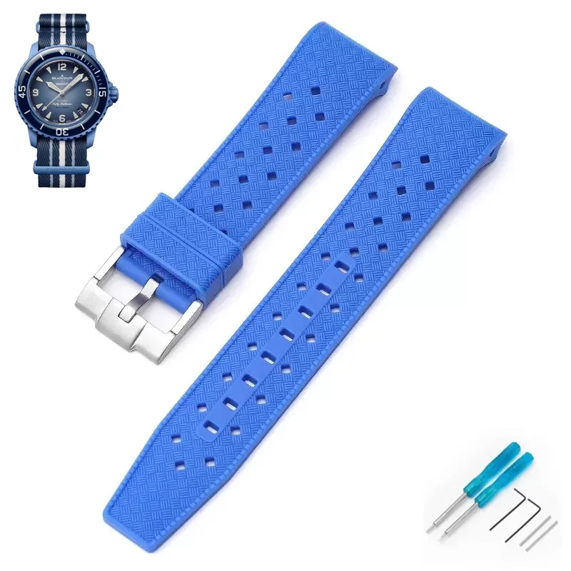 Watch_straps_for_Swatch_x_Blancpain_In_Rubber_7 Light Blue Curved Rubber Strap Band for Swatch x Blancpain Fifty Fathoms Atlantic Ocean - 22mm
