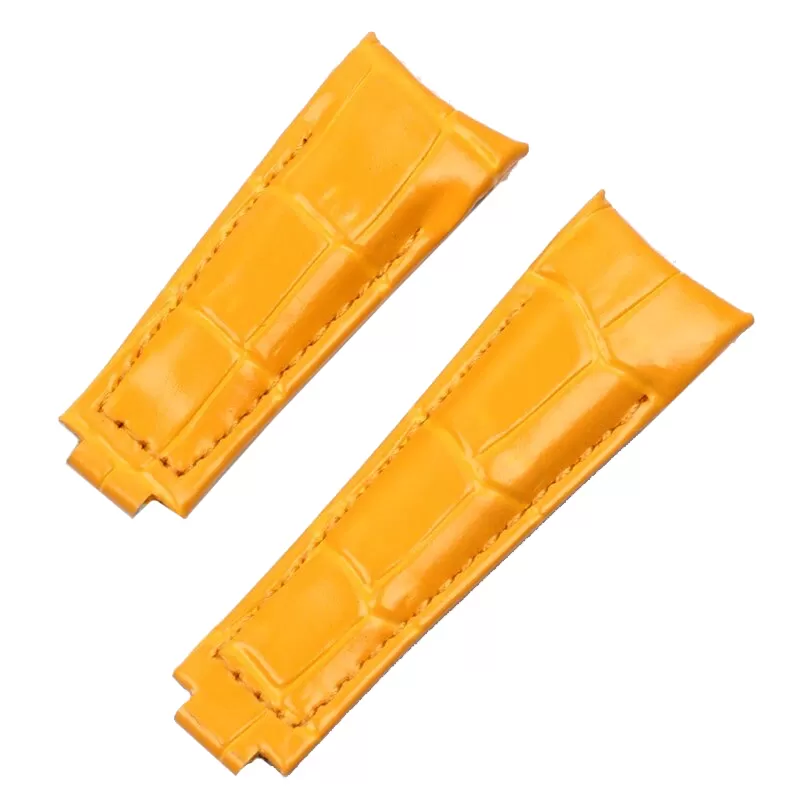 YELLOW_racelet-de-montre-en-cuir-pour-hommes-e_variants-6 Yellow Curved Strap for Rolex Daytona, Submariner, GMT I & II in Crocodile Grain