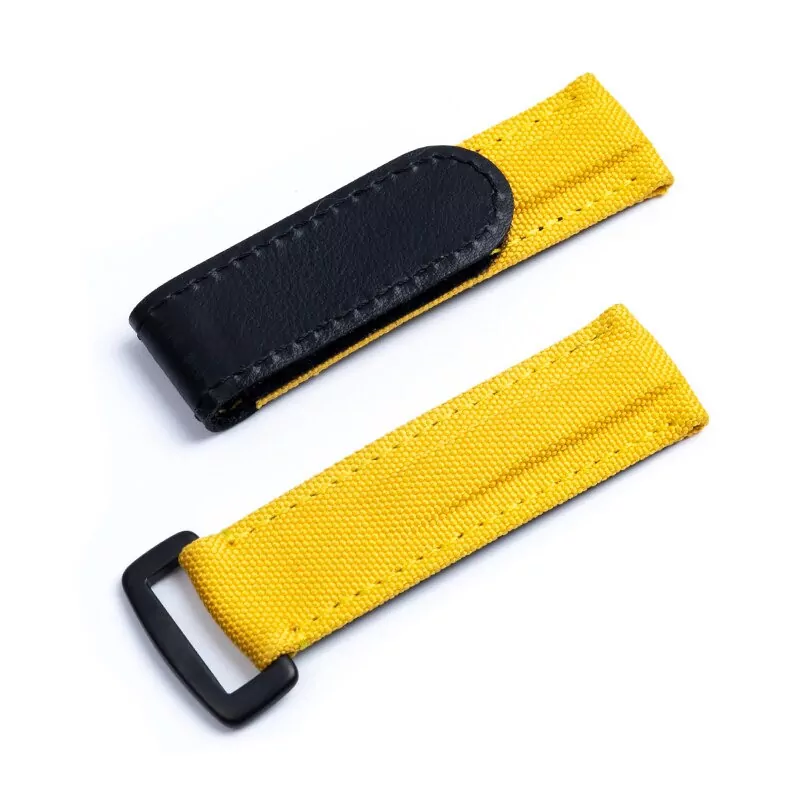 Yellow blk buckle_bracelet-de-montre-reglable-en-tissu-nyl_variants-3 Yellow Velcro Strap Bracelet for Rolex Submariner, Daytona, GMT I & II in Nylon - 20mm