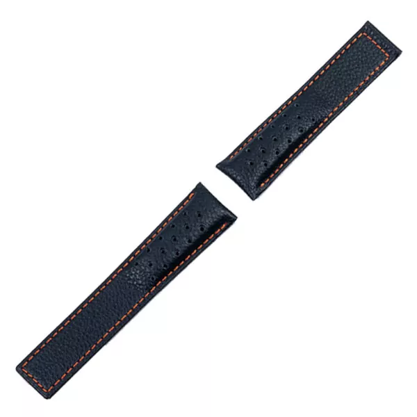 accessoires-de-montre-pour-etiquette-pou_main-2 copy Navy Blue & Orange Racing Strap for TAG Heuer Monaco Gulf, Aquaracer In Perforated Leather - 22mm