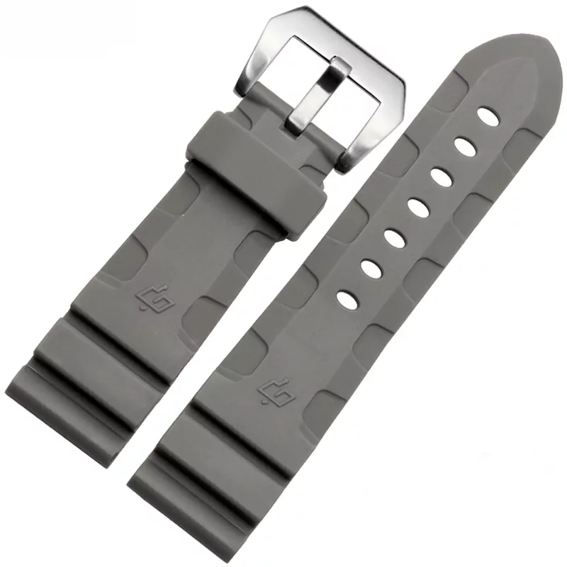 Bande-de-montre-24mm-26mm-NOUVEAUX-HOMMES-TOP-GRADE-Noir-Imperm-able-L-eau-de-Roche-1 Grey Rubber Strap for Officine Panerai Luminor Marina Submersible