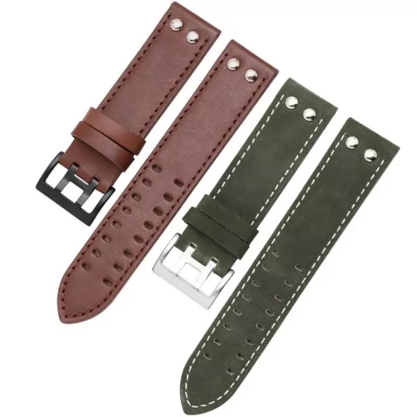 V-ritable-bracelet-En-Cuir-remplacement-bracelet-en-cuir-Kaki-Classique-Jazz-Seiko-montre-cha-ne-3 copy Green Strap for Khaki Aviator Pilot, X-WIND, Field 20,22mm In Leather with White Stitching