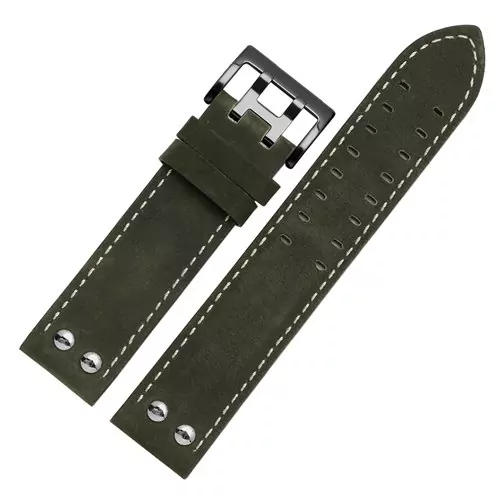 V-ritable-bracelet-En-Cuir-remplacement-bracelet-en-cuir-Kaki-Classique-Jazz-Seiko-montre-cha-ne-4 Green Strap for Khaki Aviator Pilot, X-WIND, Field 20,22mm In Leather with White Stitching