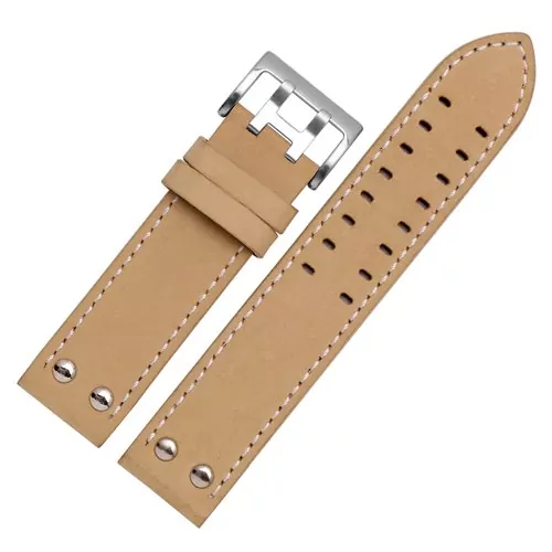 HMFLXX-10 Beige Strap for Khaki Aviator Pilot, X-WIND, Field 20,22mm In Leather - 20mm, Silver