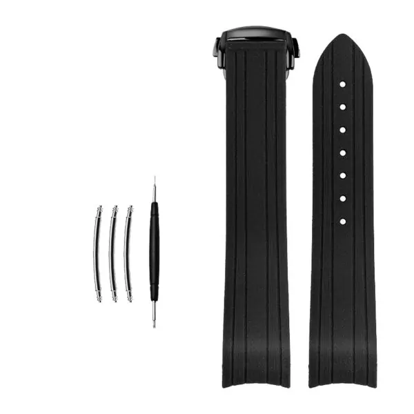 black black buckle_bracelet-de-montre-en-caoutchouc-pour-om_variants-4 Black Rubber Strap for Omega Seamaster 300 Curved with Folding Buckle - 20mm