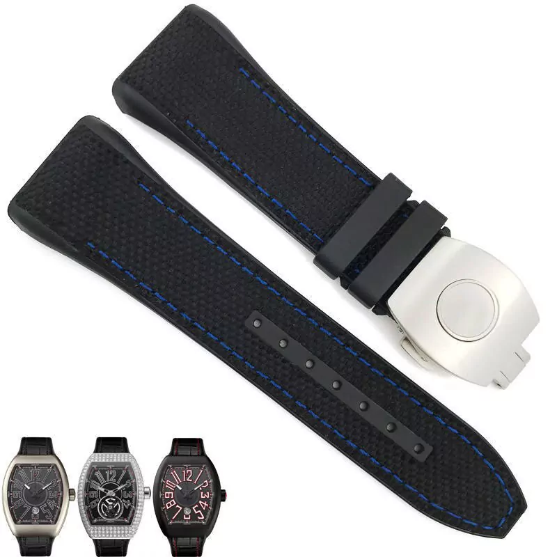FMSXXM-17 Black & Blue Nylon Strap for Franck Muller Vanguard V45, V41 With Buckle