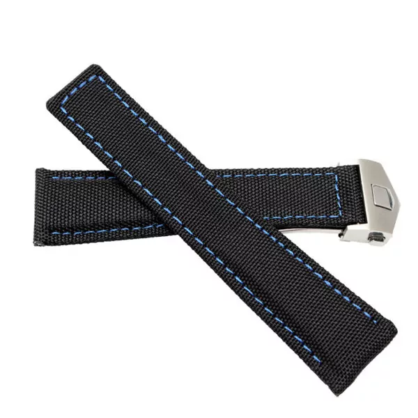 Nylon-Bracelet-fond-est-v-ritable-en-cuir-noir-montre-bracelet-rouge-vert-bleu-piqu-22mm Black & Blue Nylon Strap For TAG Heuer Aquaracer - 20, 22mm